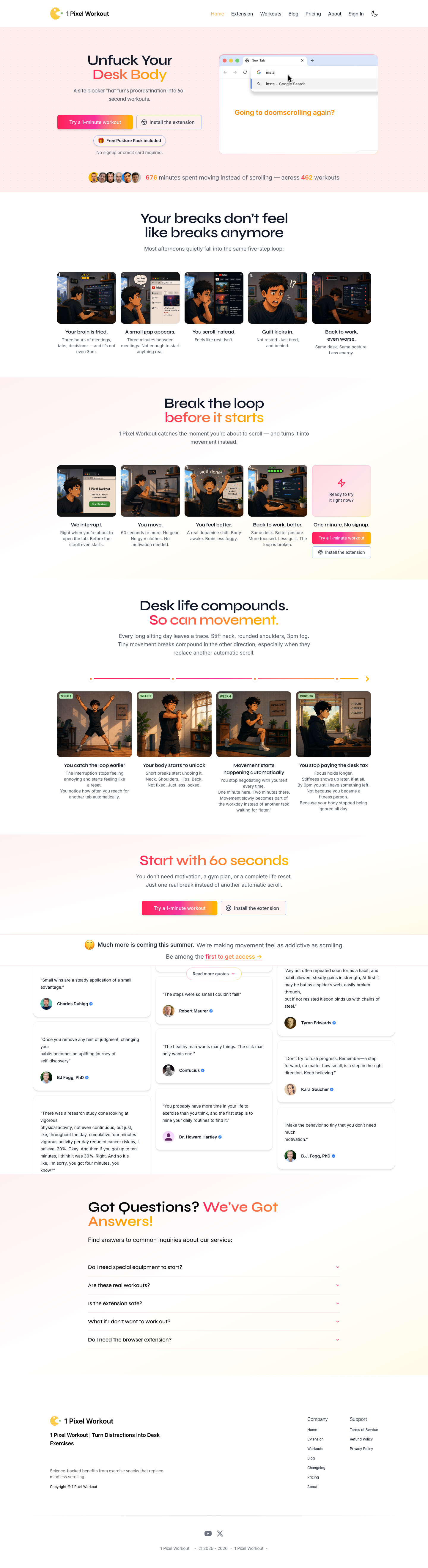 1 Pixel Workout full landing page screenshot