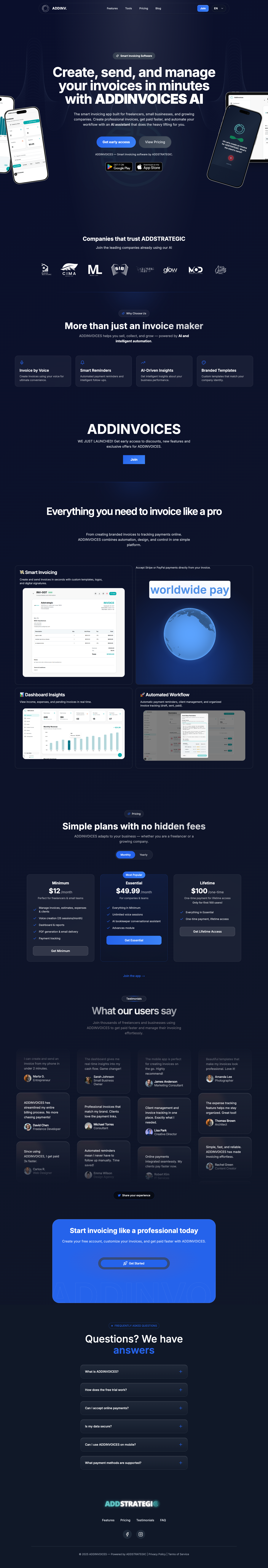 ADDINVOICES full landing page screenshot