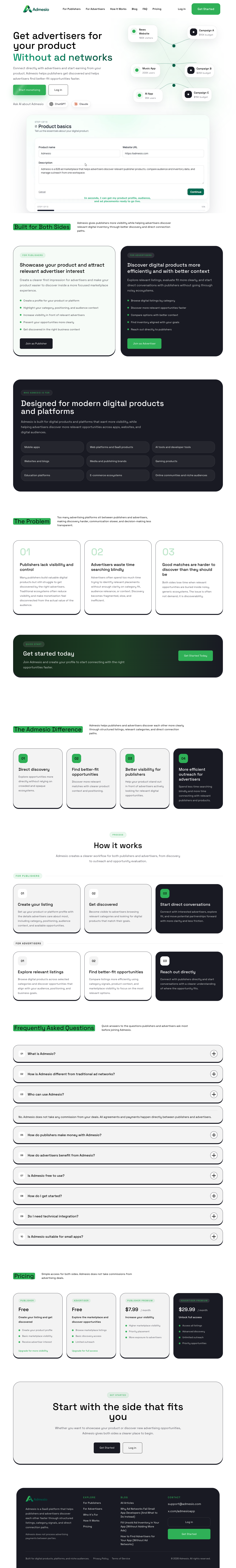 Admesio full landing page screenshot