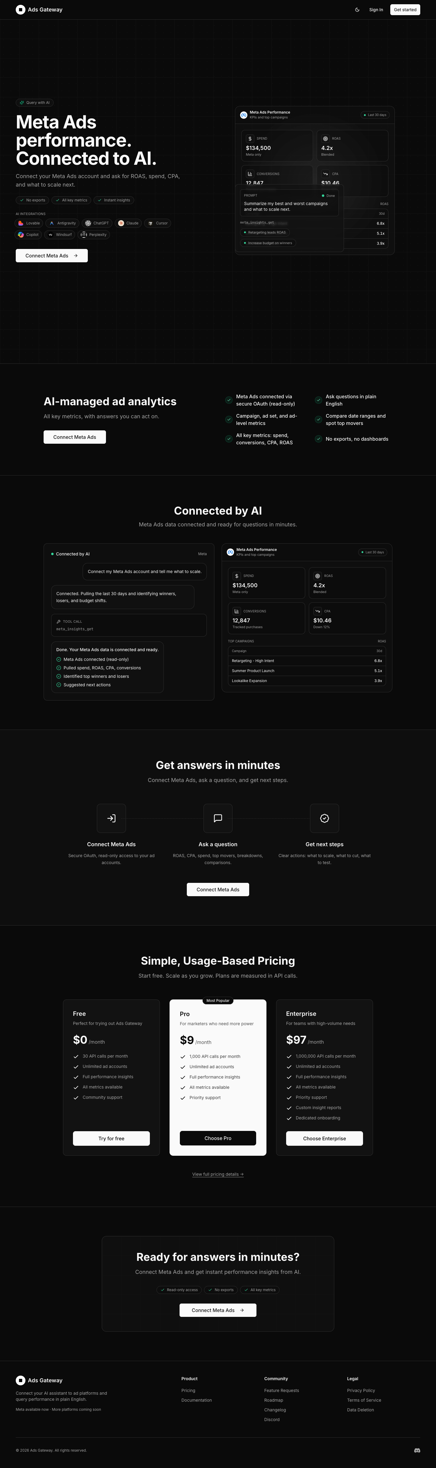 Ads Gateway full landing page screenshot