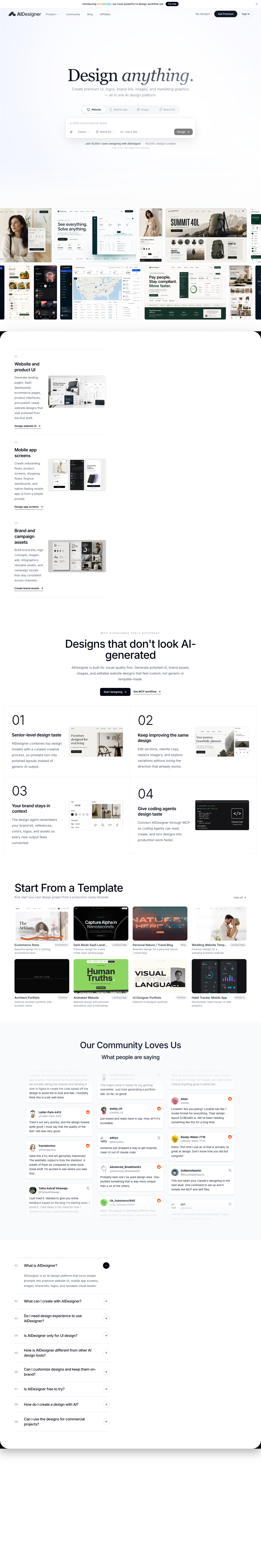 AI Designer full landing page screenshot