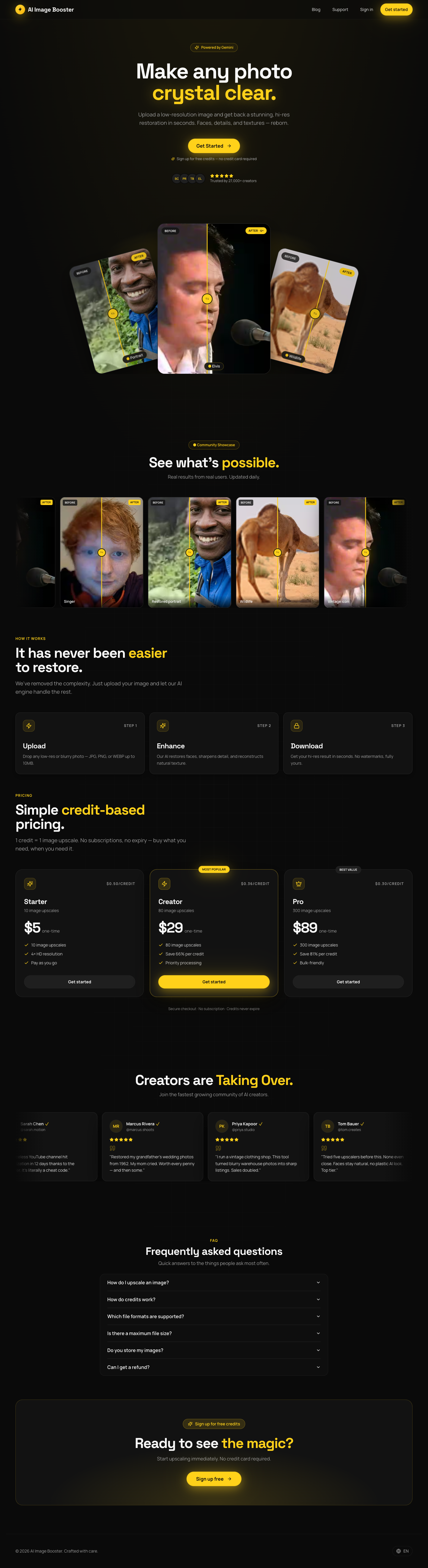 AI Image Boost full landing page screenshot