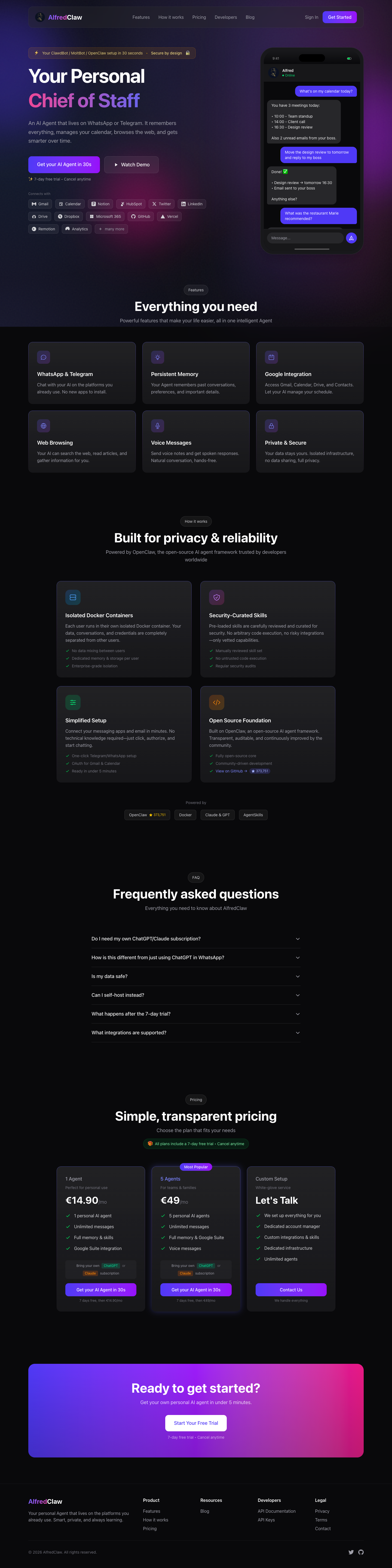 AlfredClaw full landing page screenshot