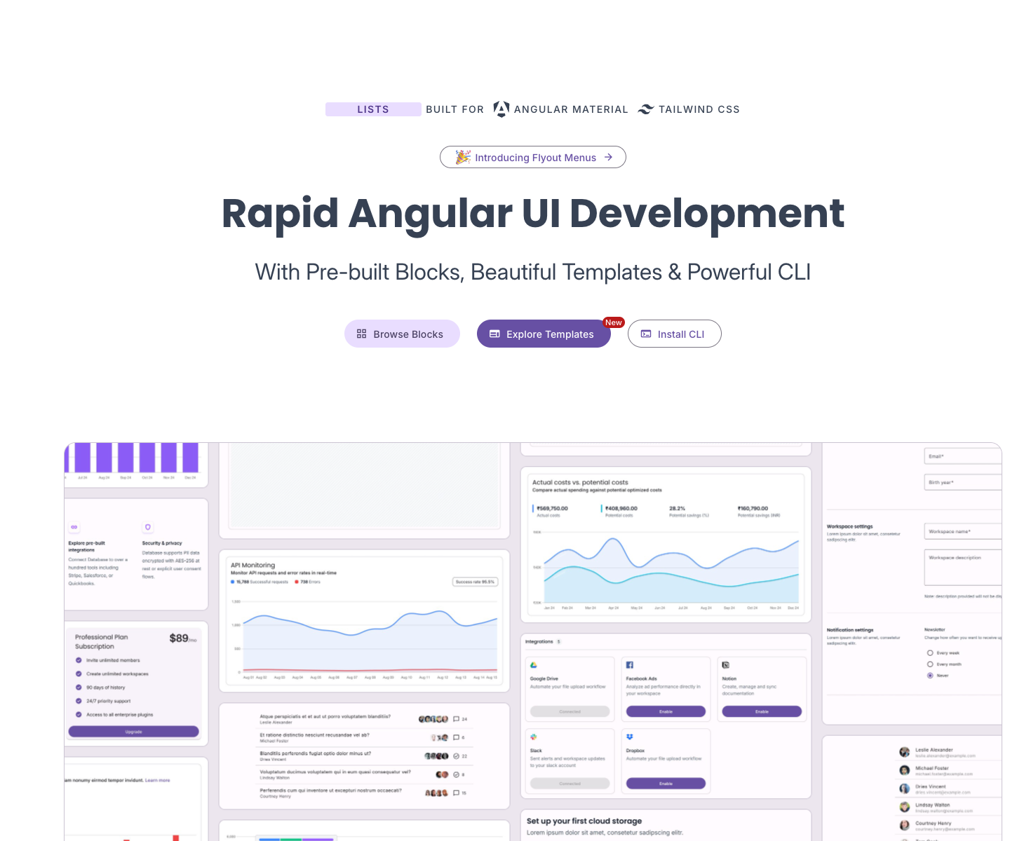 Angular Material Blocks full landing page screenshot