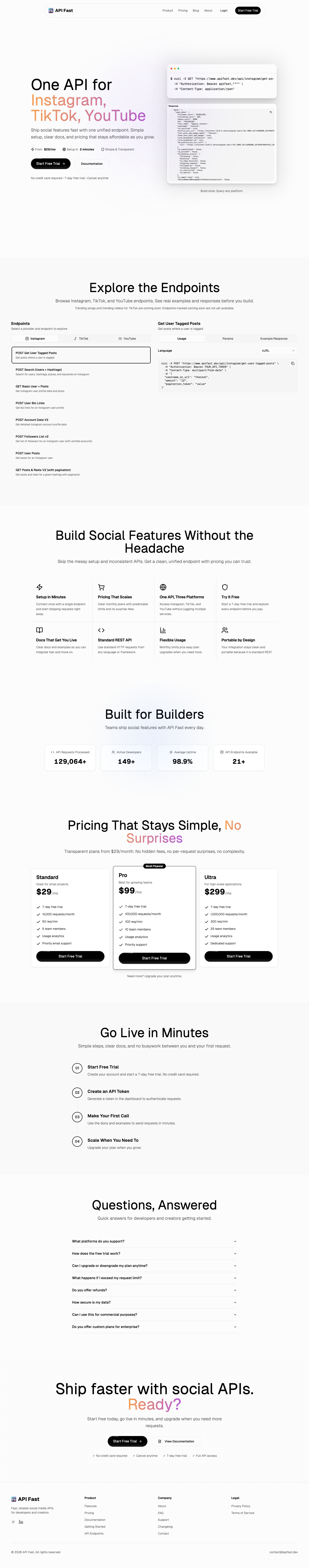API Fast full landing page screenshot