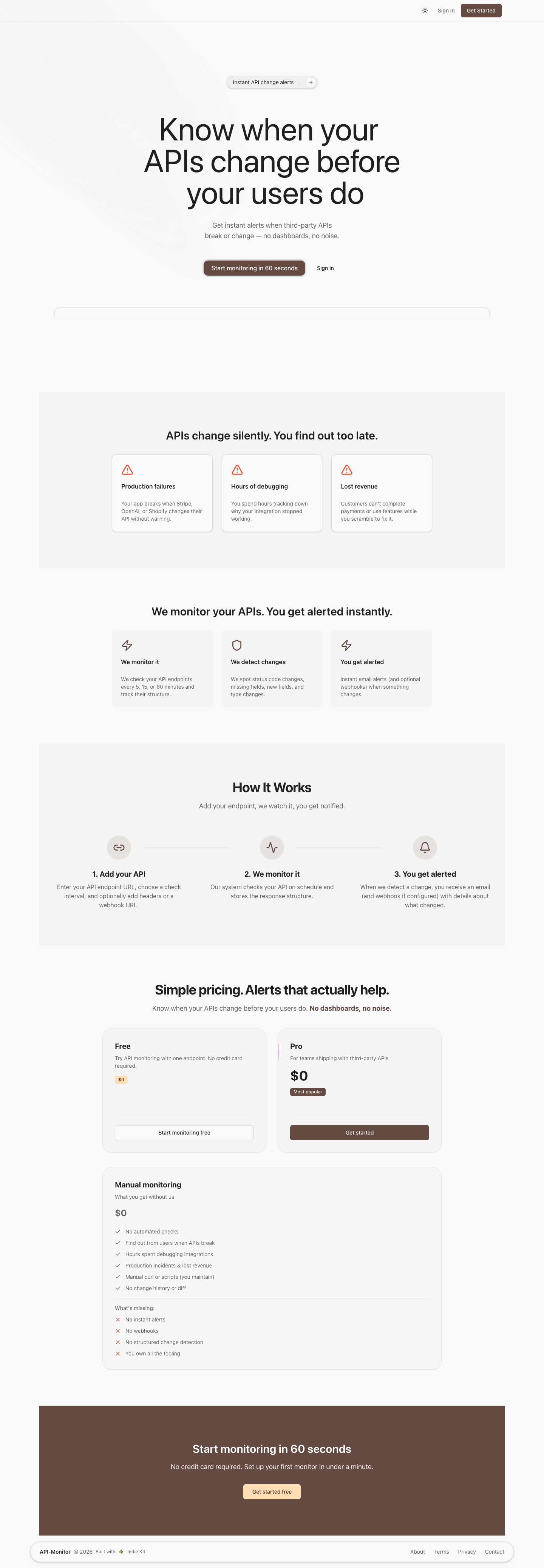 API-Monitoring full landing page screenshot