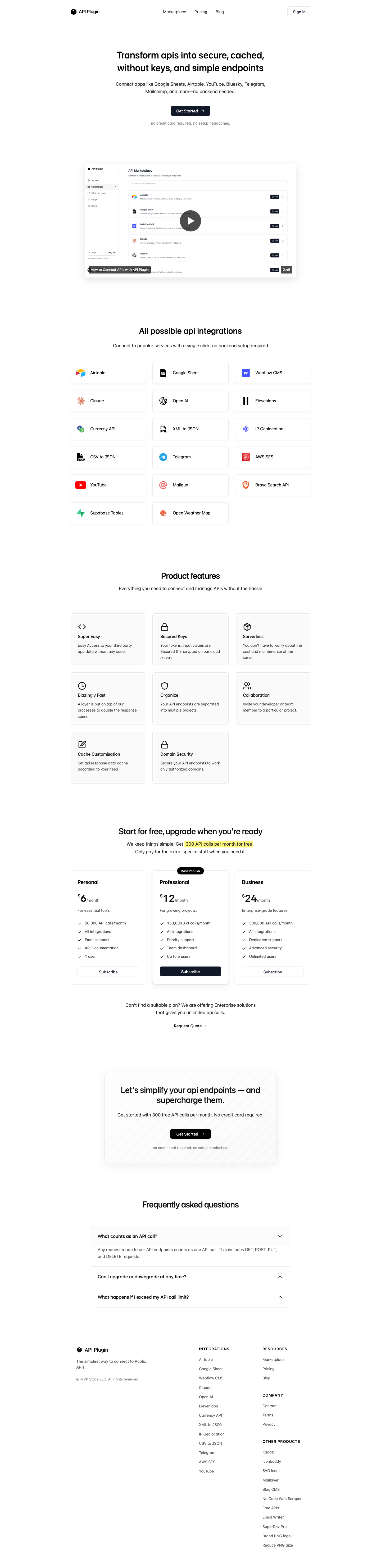 API Plugin full landing page screenshot