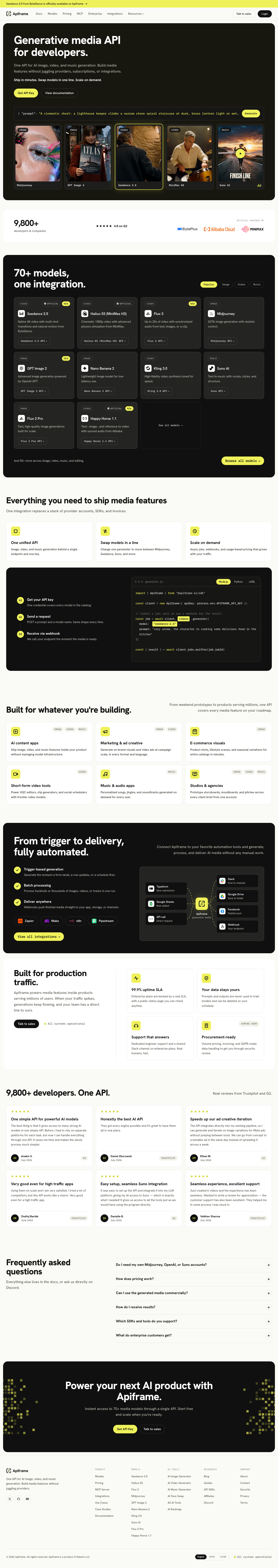 Apiframe full landing page screenshot