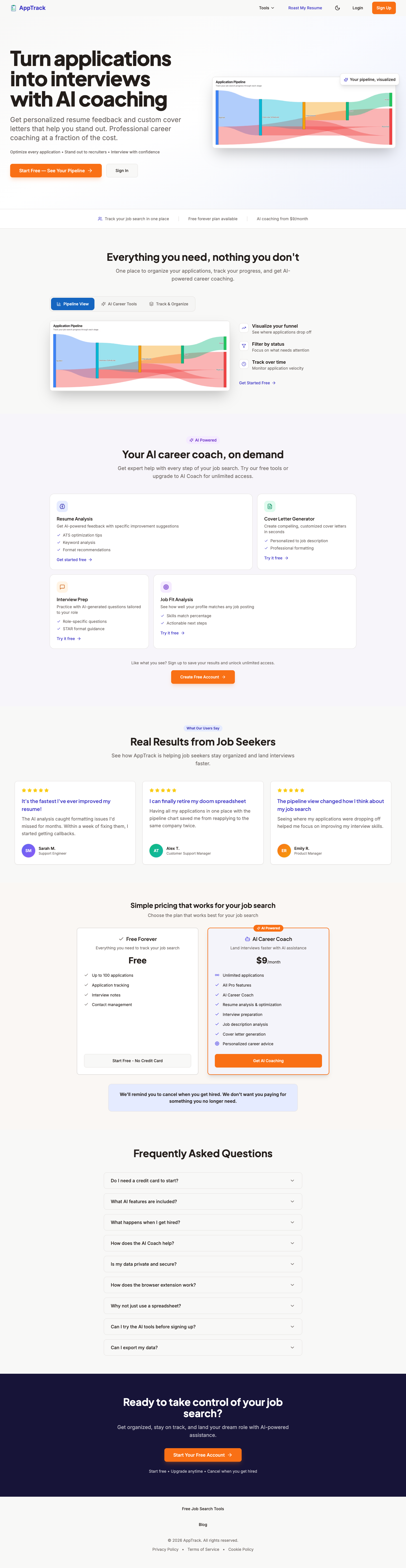 AppTrack full landing page screenshot