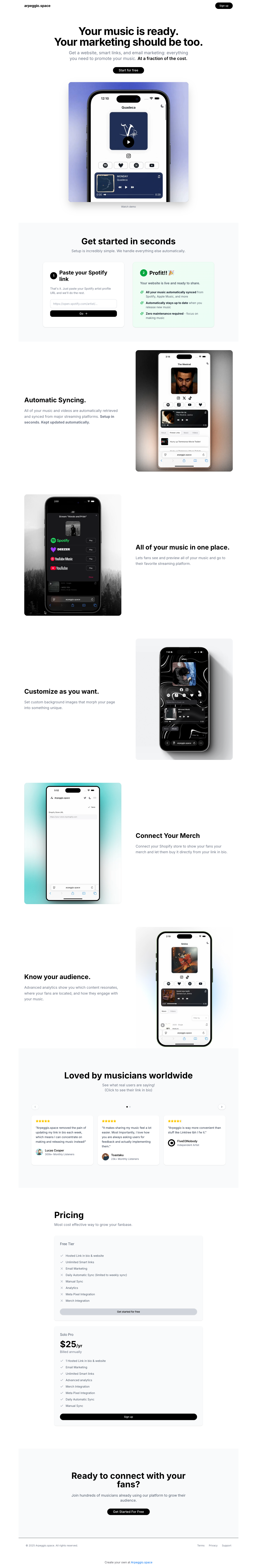 Arpeggio.space full landing page screenshot