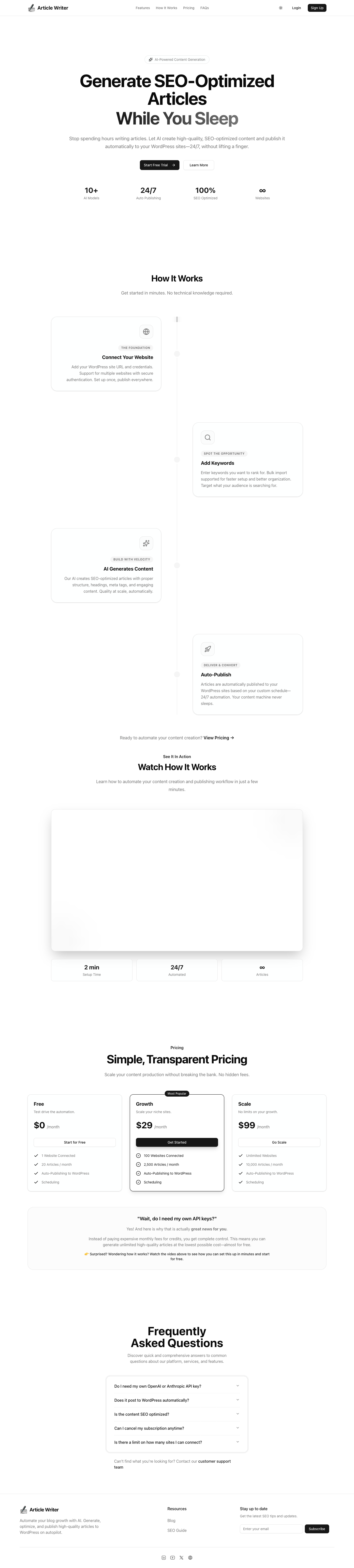ArticleWriter full landing page screenshot