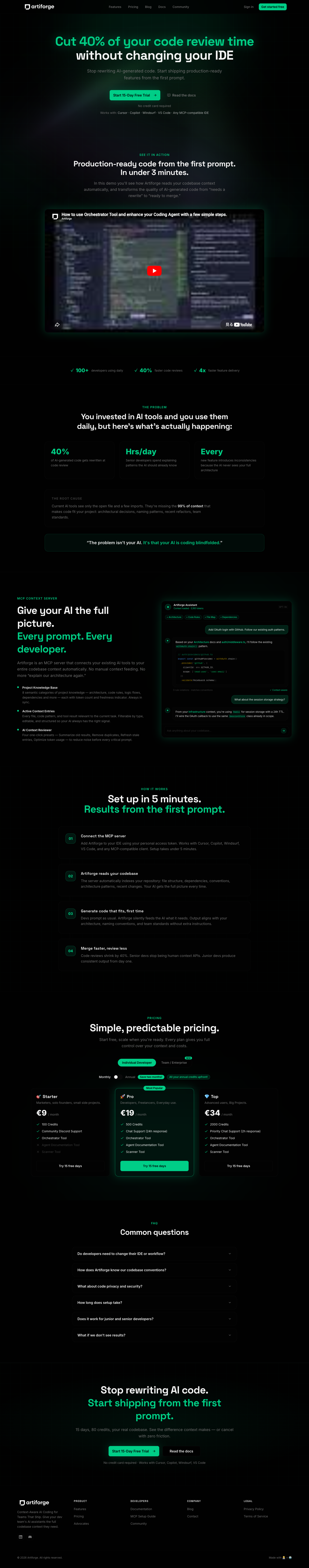 Artiforge full landing page screenshot