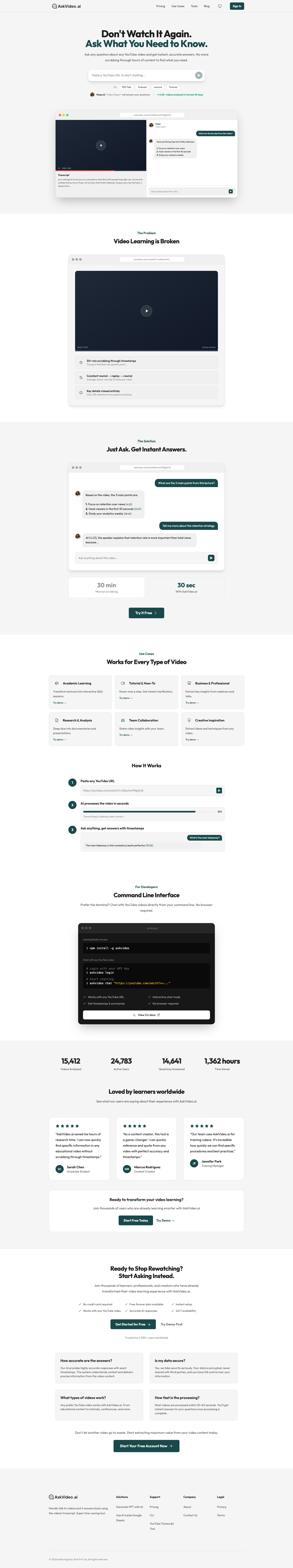 AskVideo.ai full landing page screenshot
