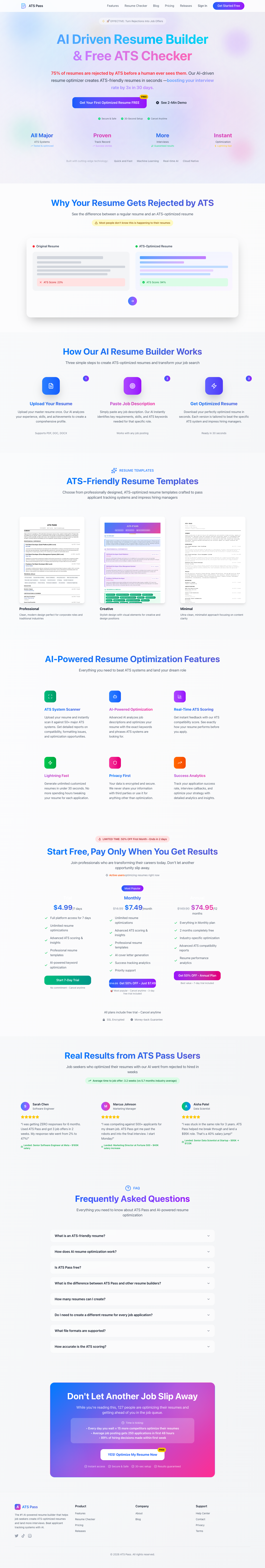 Ats Pass -resume builder full landing page screenshot