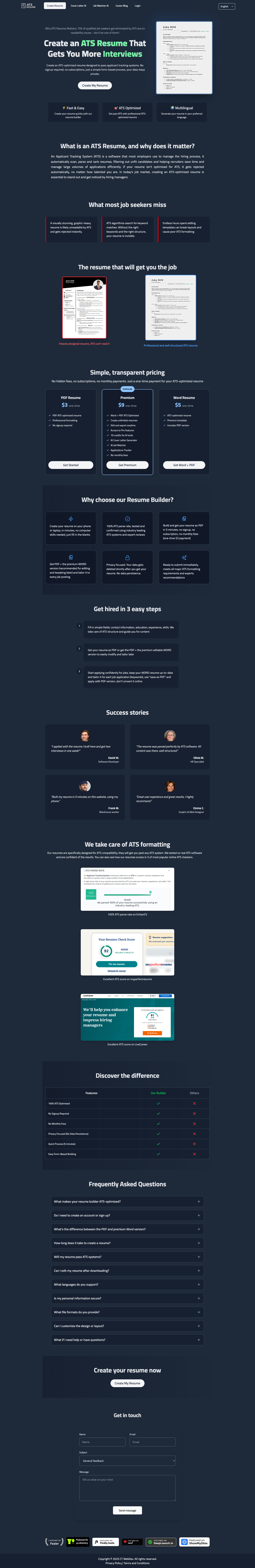 ATS Resume Builder full landing page screenshot
