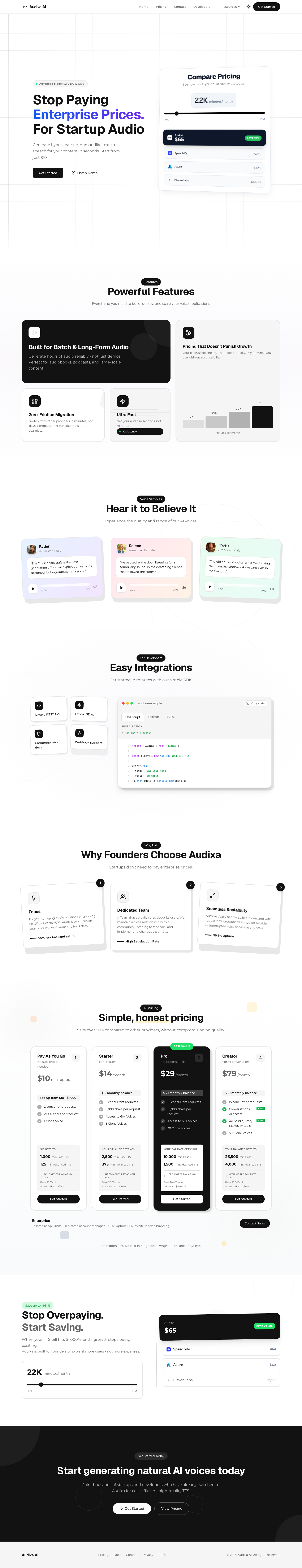 Audixa AI full landing page screenshot
