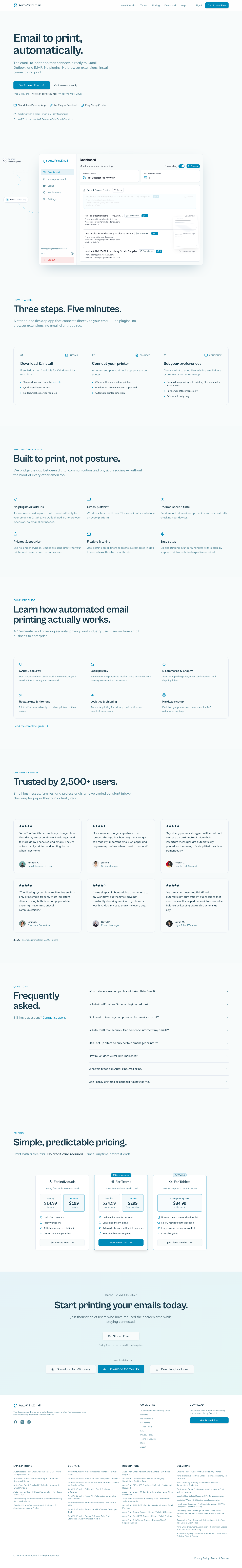 AutoPrintEmail full landing page screenshot
