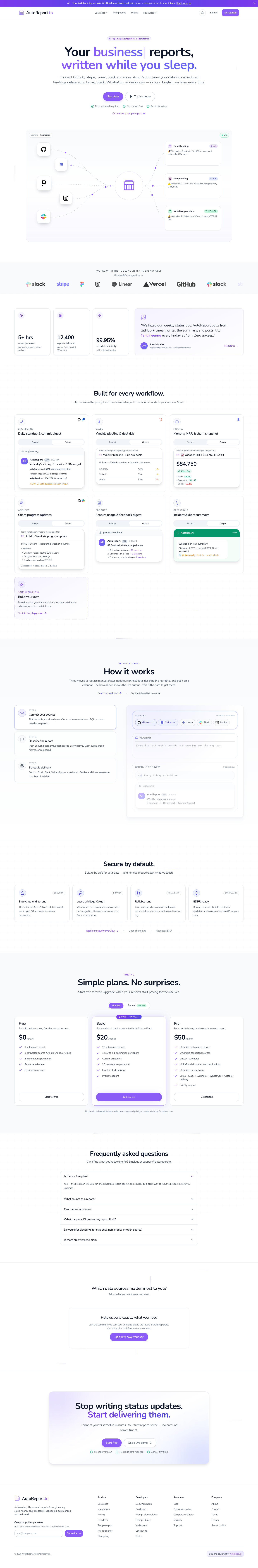 AutoReport.to full landing page screenshot