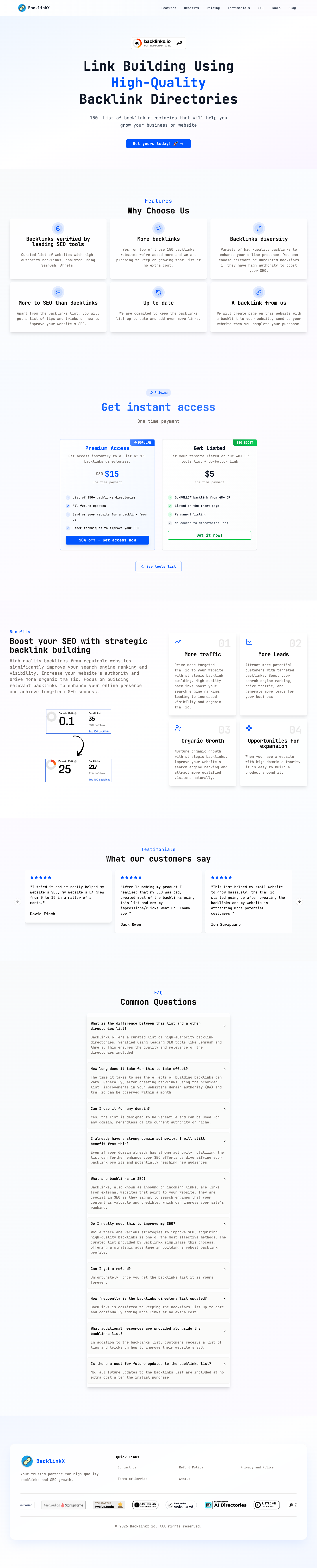 Backlinkx.io full landing page screenshot