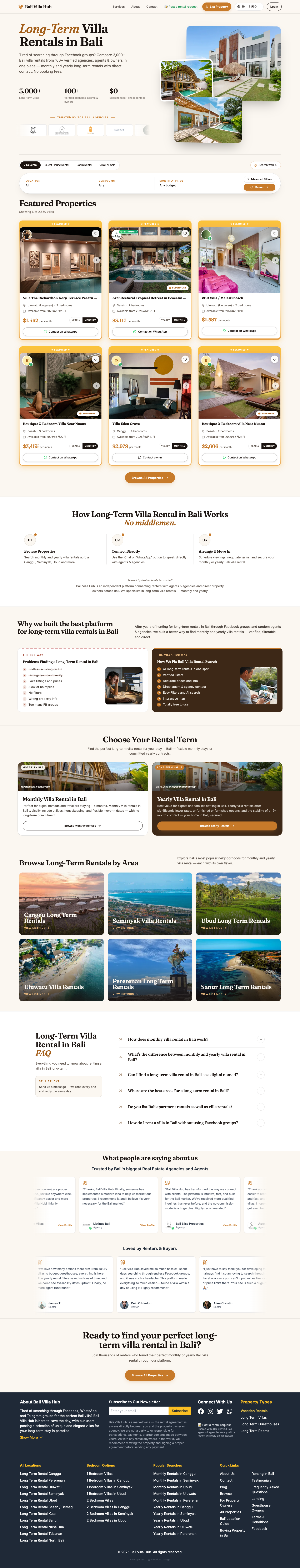 Bali Villa Hub full landing page screenshot