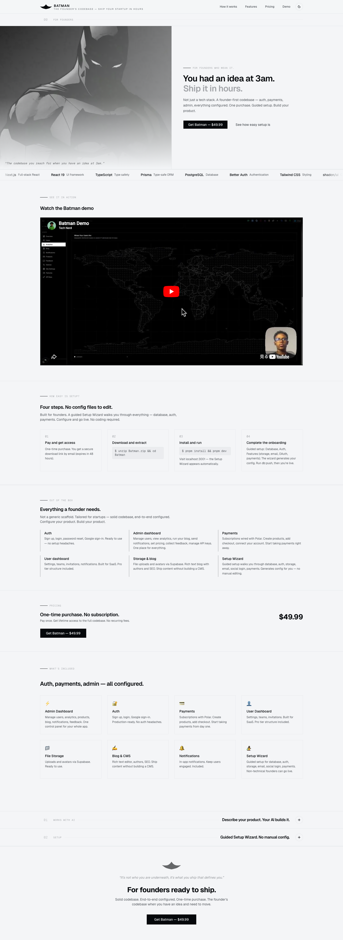 Batman Founder Boilerplate full landing page screenshot