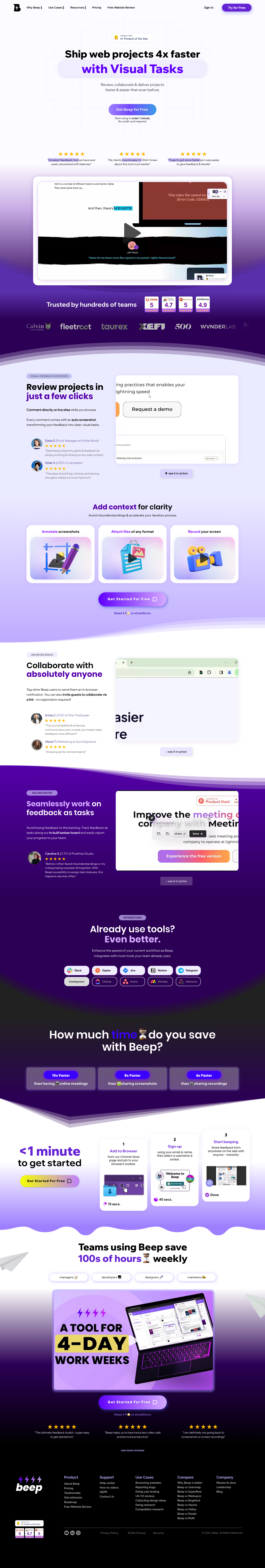 Beep Productivity Inc. full landing page screenshot