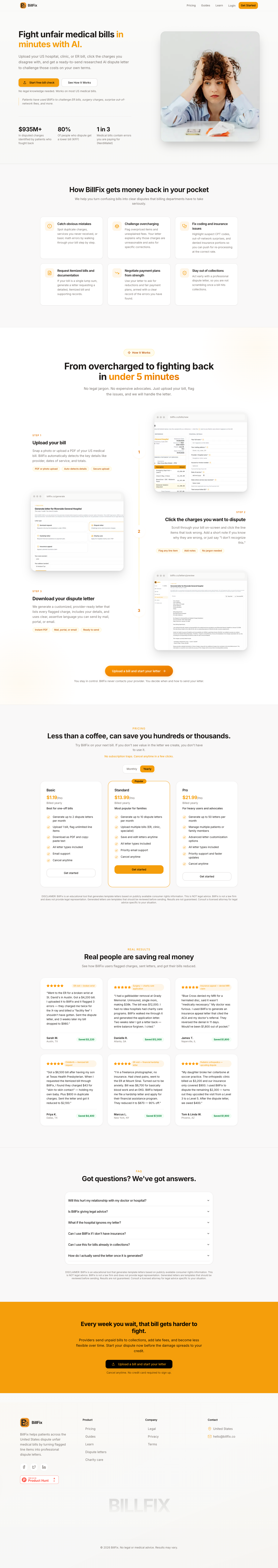 BillFix AI full landing page screenshot