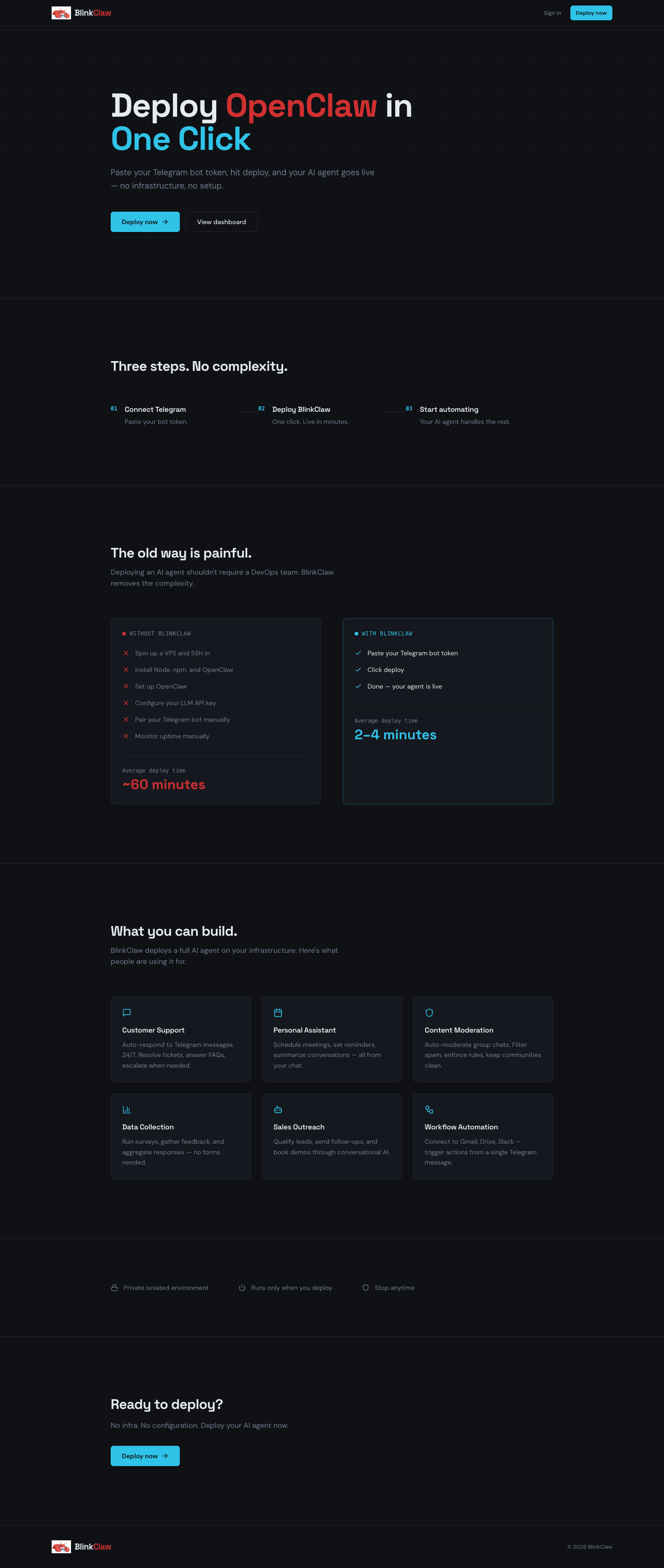 BlinkClaw full landing page screenshot