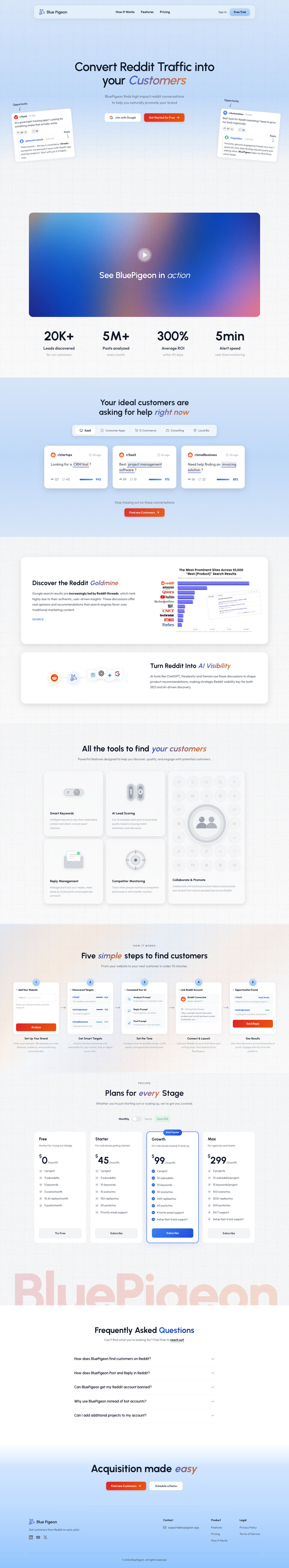 Blue Pigeon full landing page screenshot