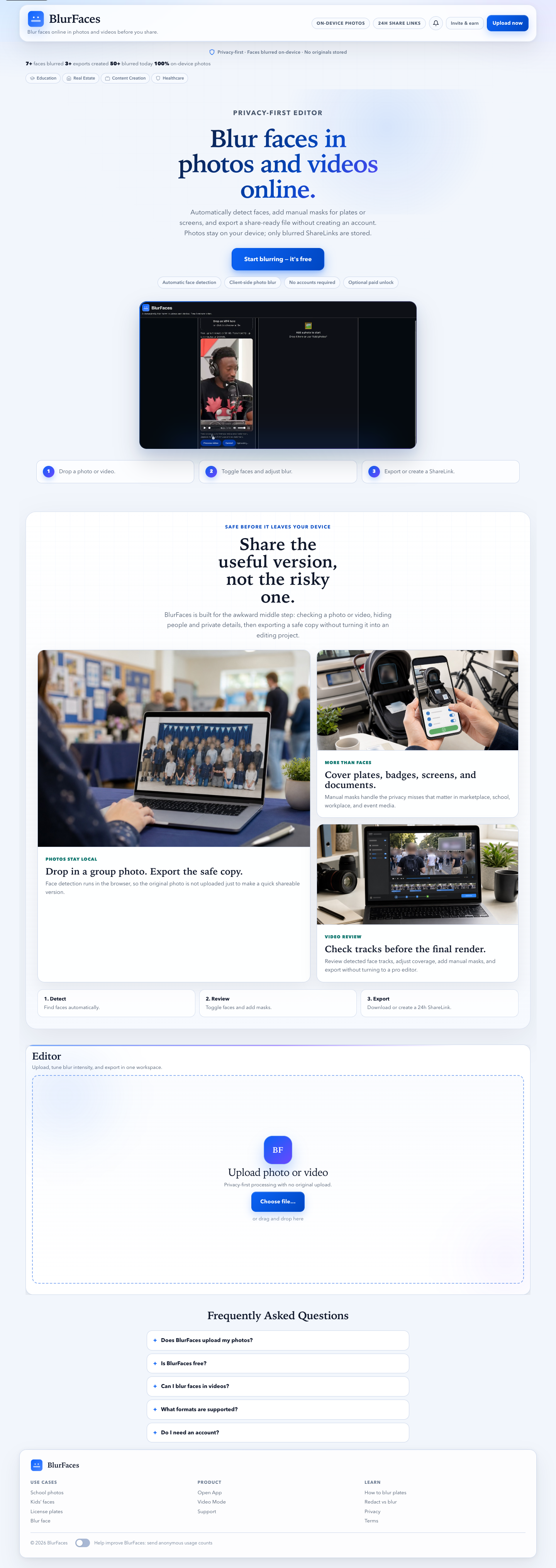 Blurfaces full landing page screenshot