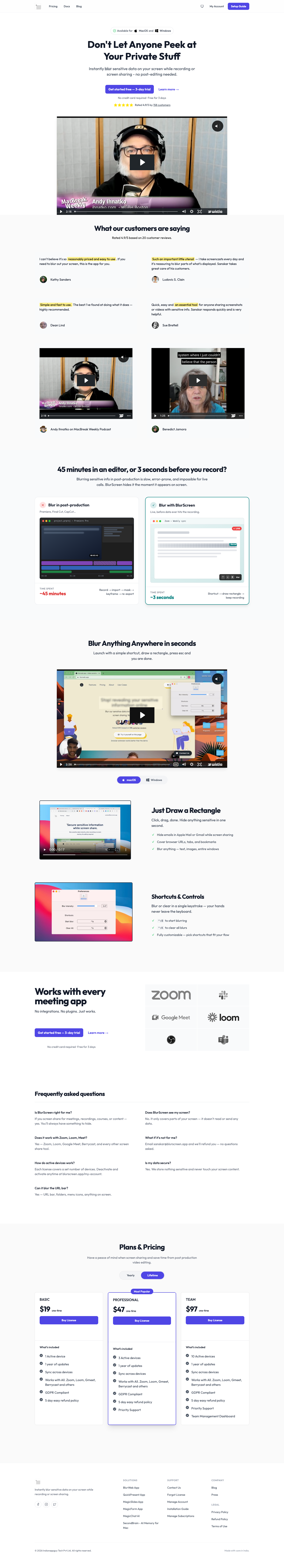BlurScreen.app full landing page screenshot
