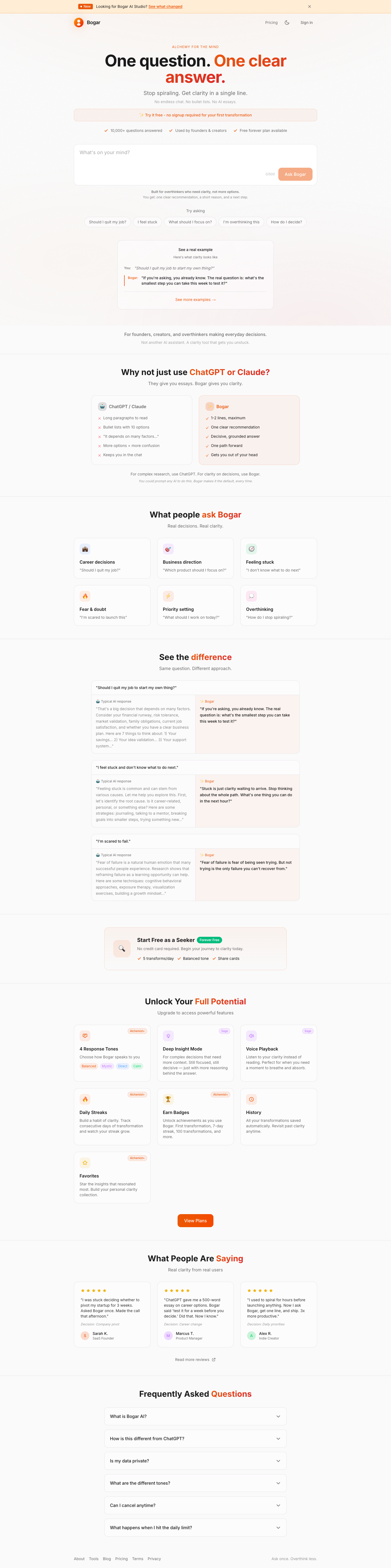 Bogar AI full landing page screenshot