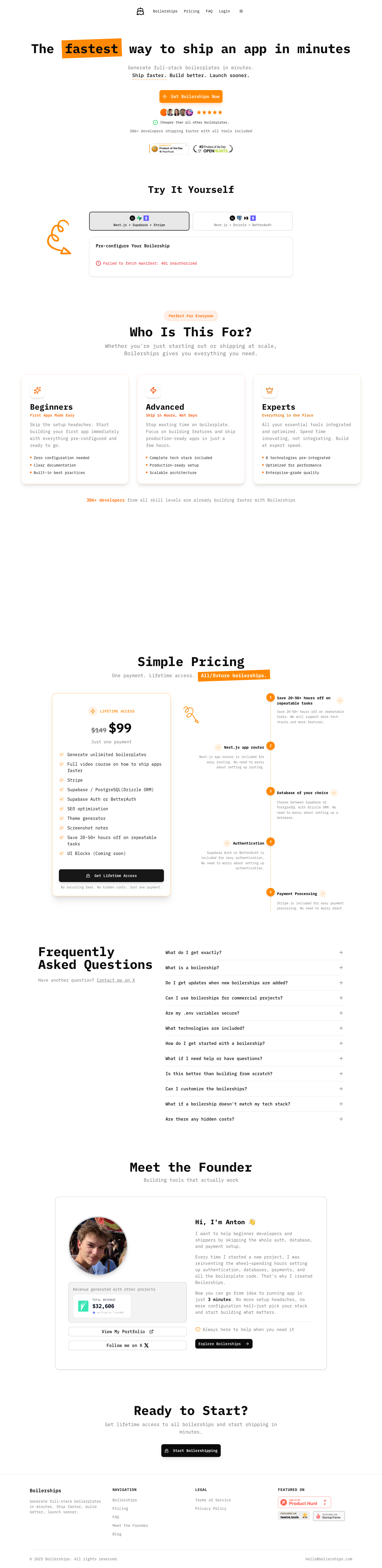 Boilerships full landing page screenshot