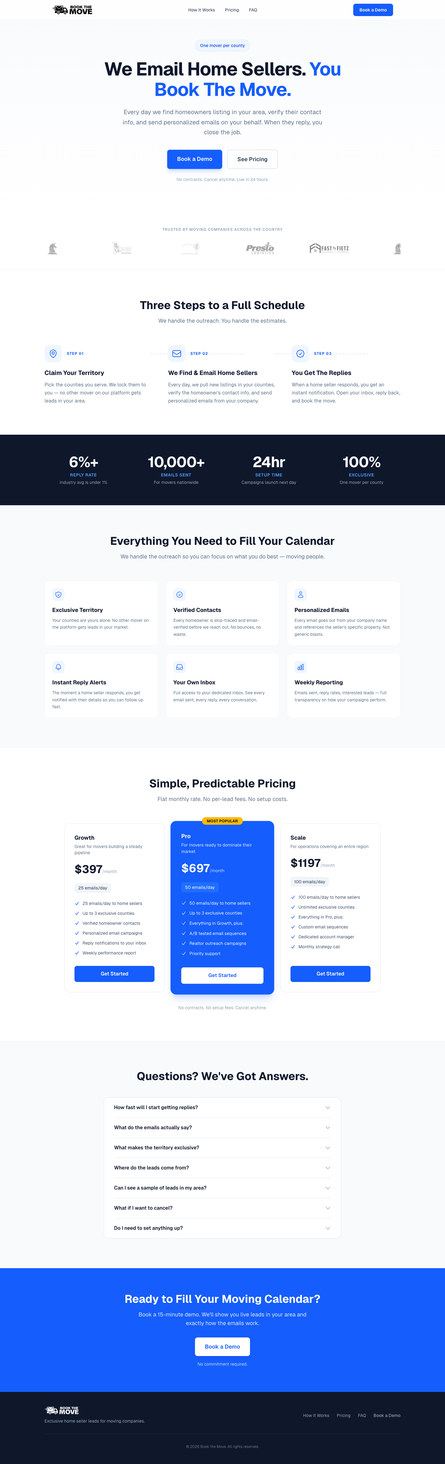 Book The Move full landing page screenshot