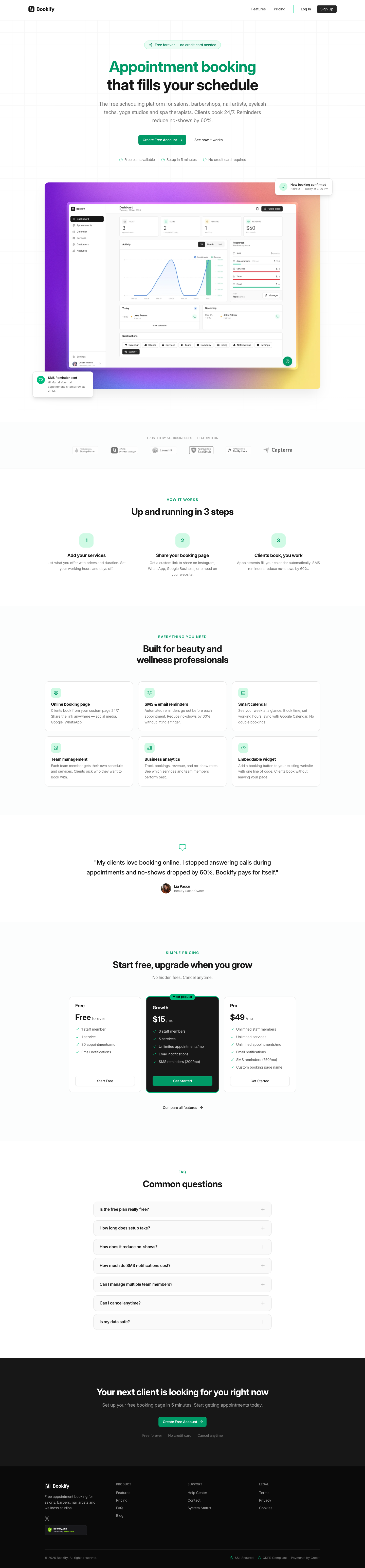 Bookify - Appointment Scheduling System full landing page screenshot