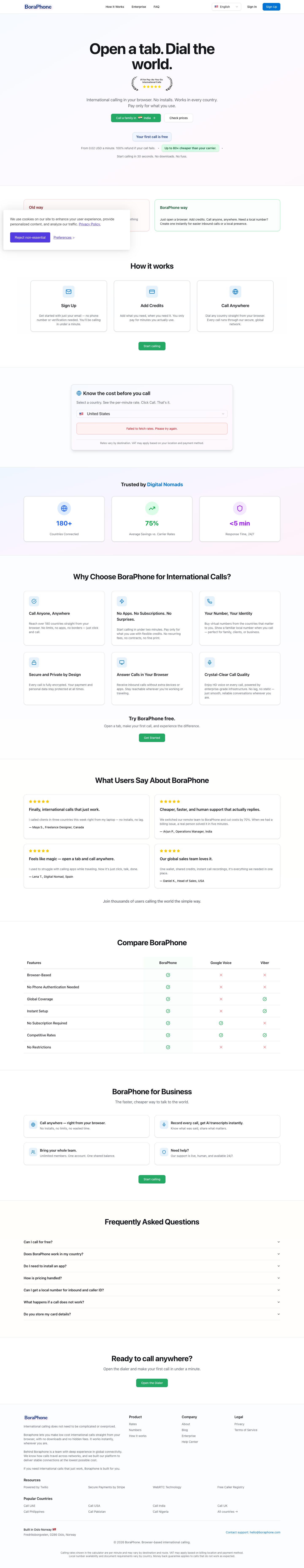 BoraPhone full landing page screenshot
