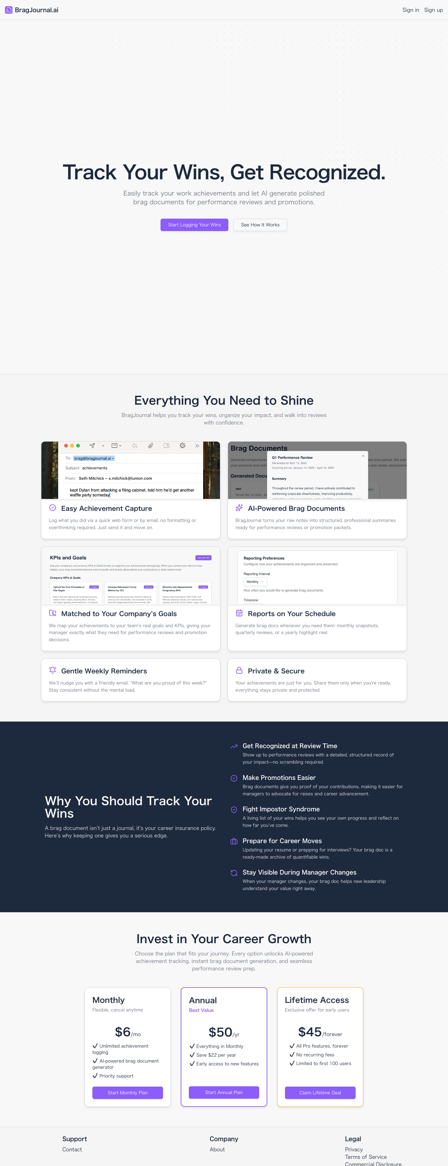 Brag Journal full landing page screenshot
