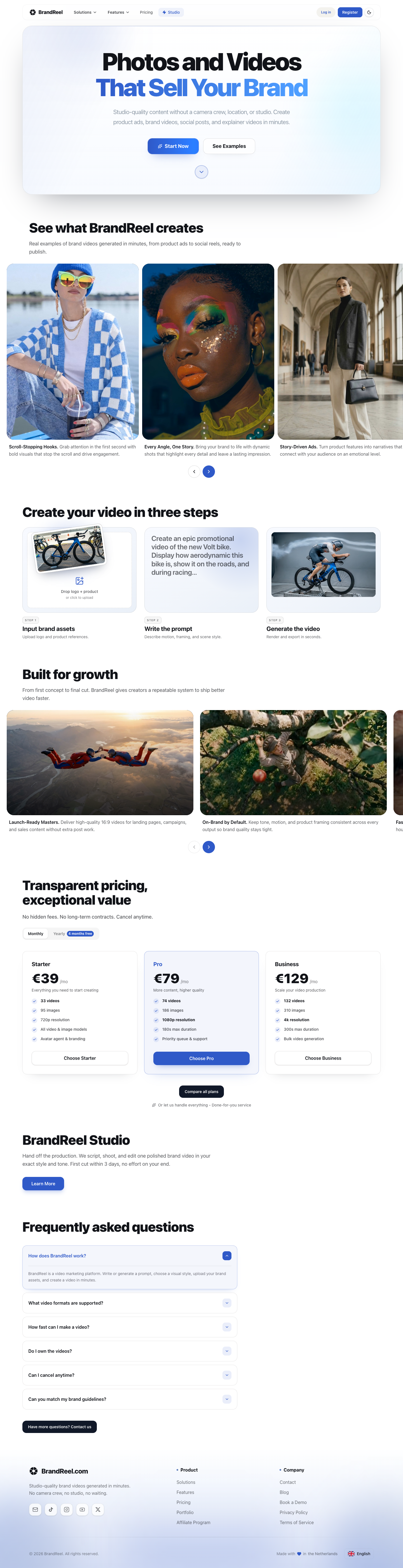 Brandreel full landing page screenshot