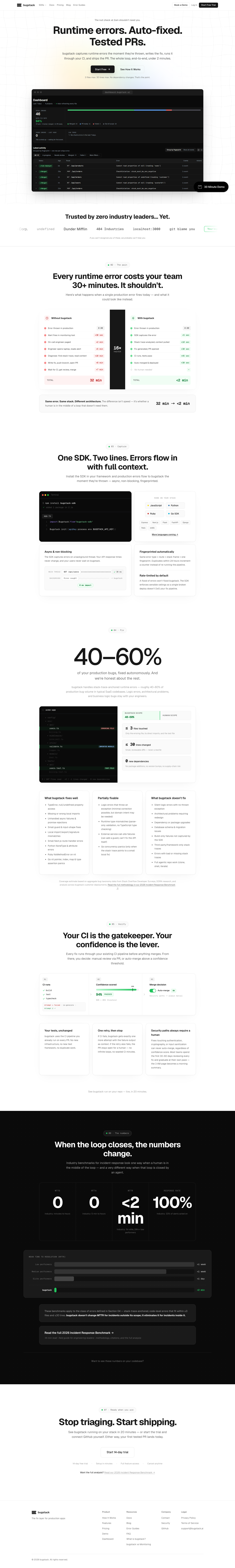 bugstack full landing page screenshot