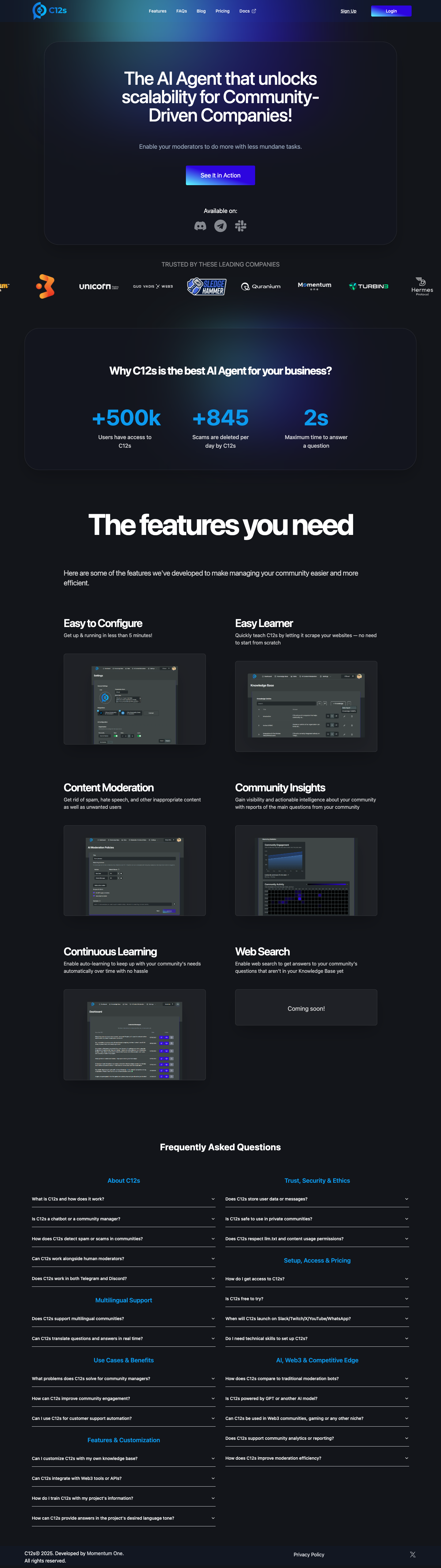 C12s AI full landing page screenshot