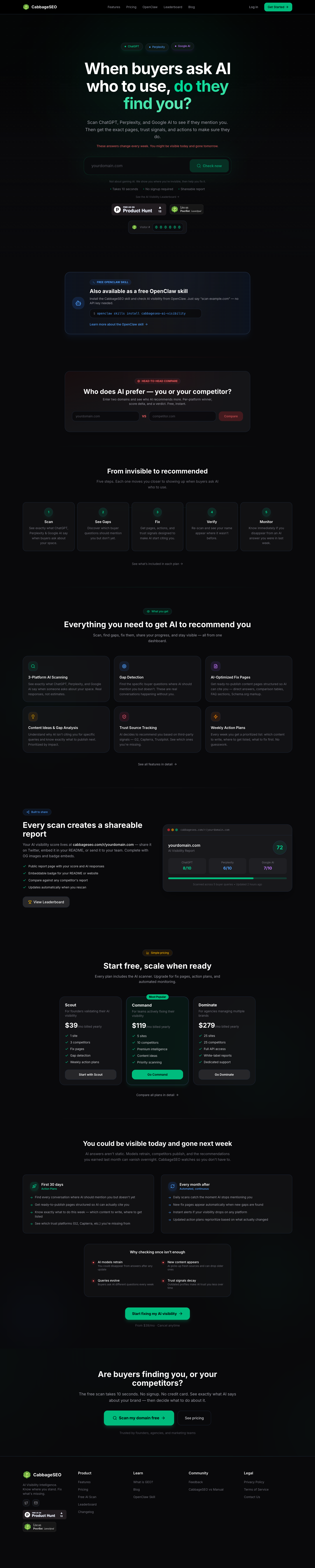 cabbageSEO full landing page screenshot