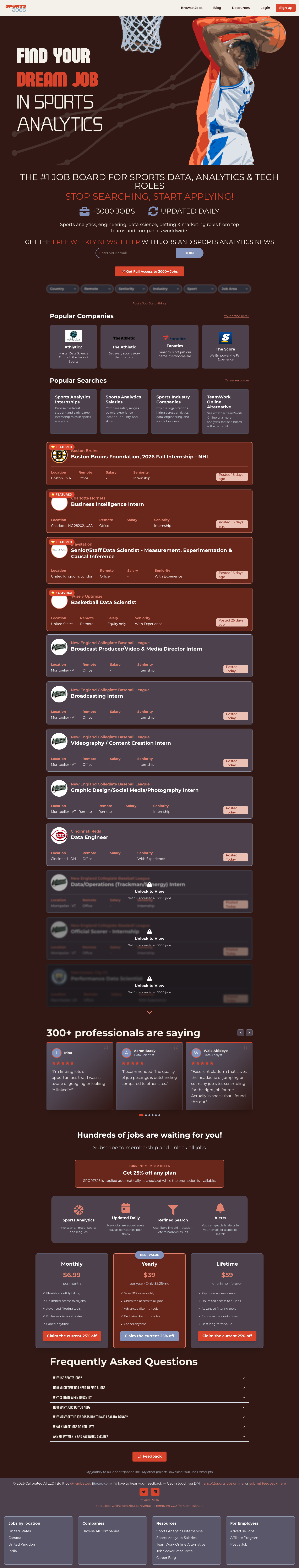 Sportsjobs Online full landing page screenshot
