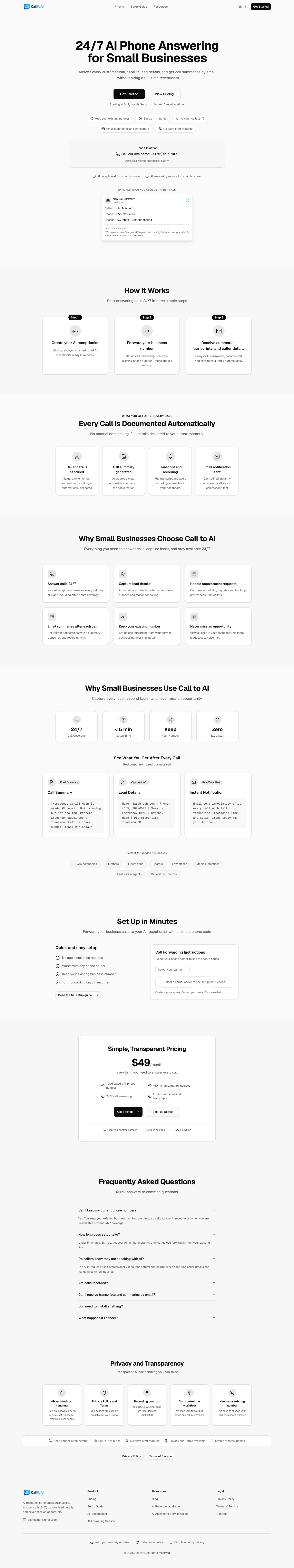 Call to AI full landing page screenshot