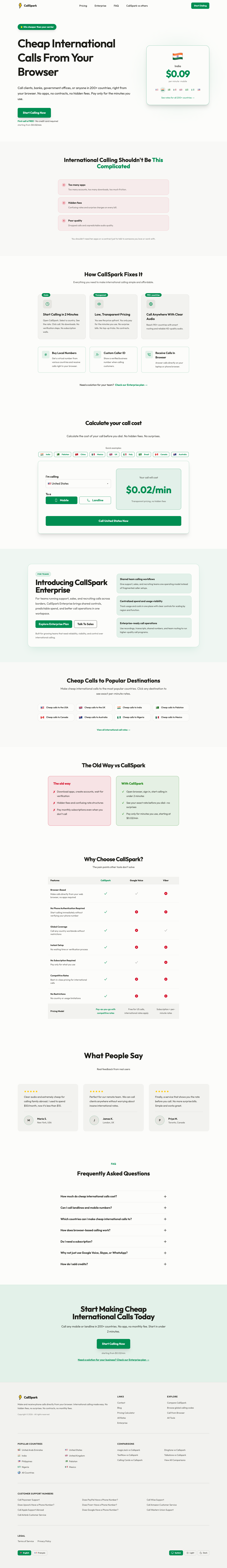 CallSpark full landing page screenshot