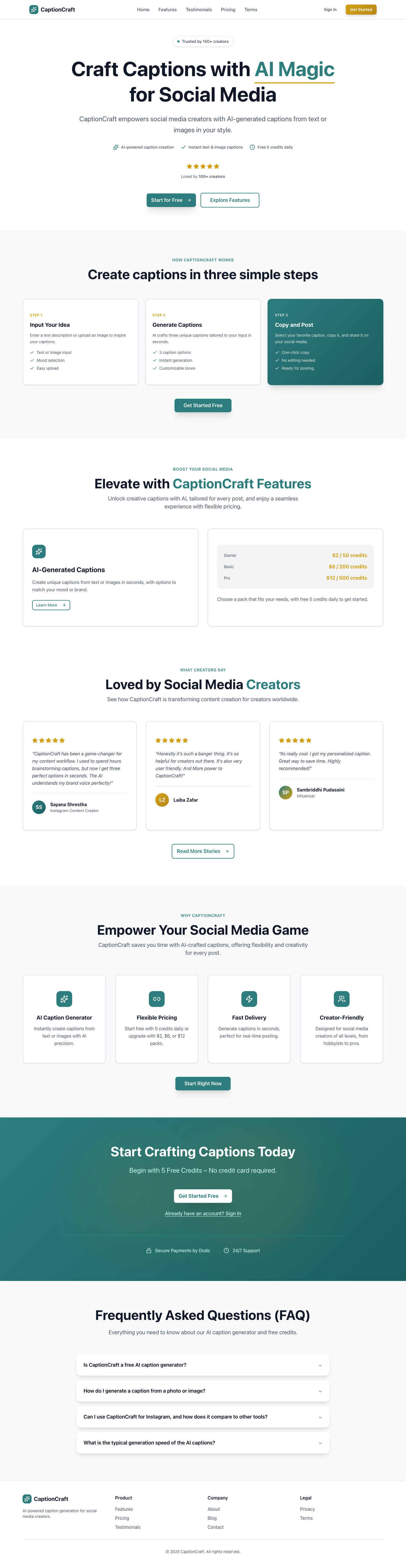 Caption Craft full landing page screenshot