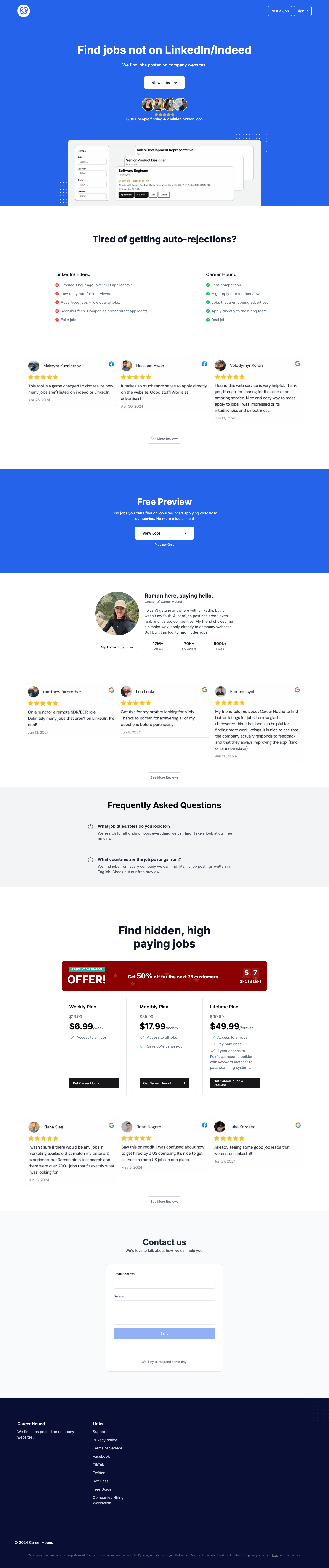 Career Hound full landing page screenshot