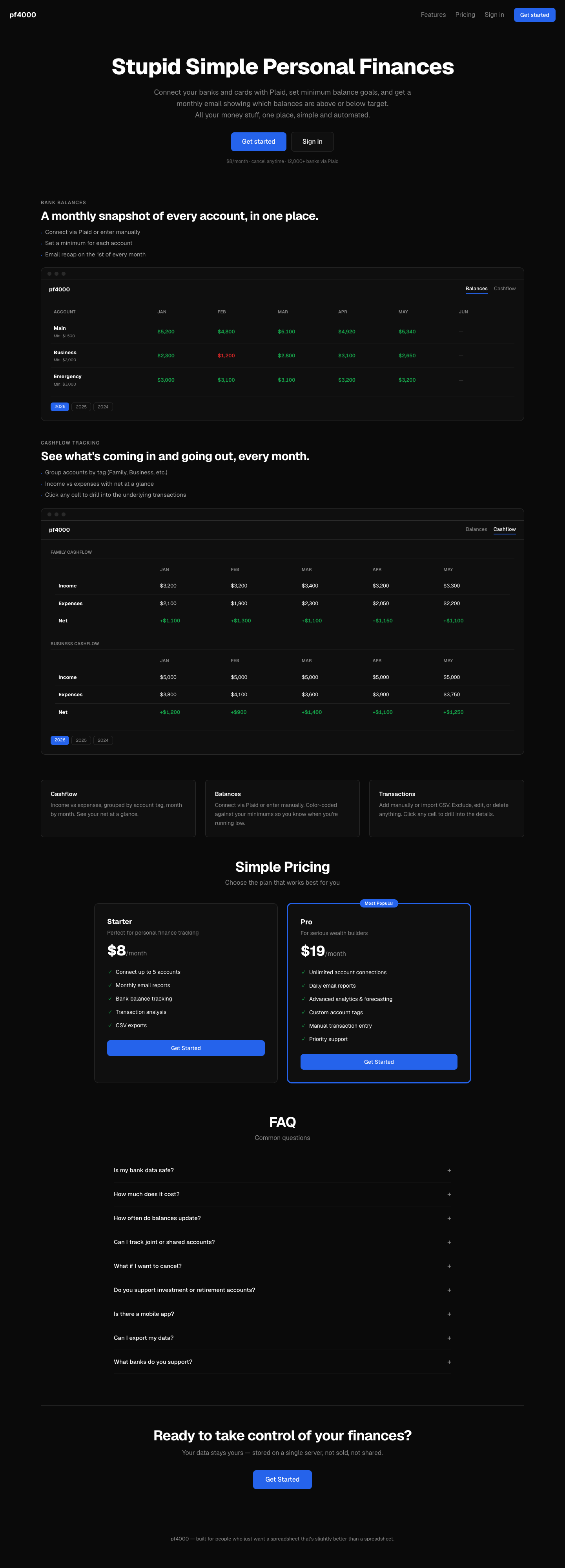 Cashflow Memo full landing page screenshot