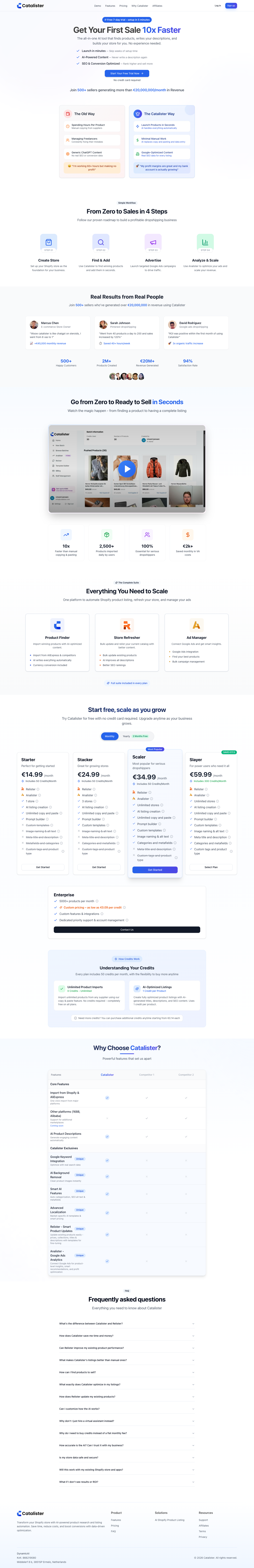 Catalister full landing page screenshot