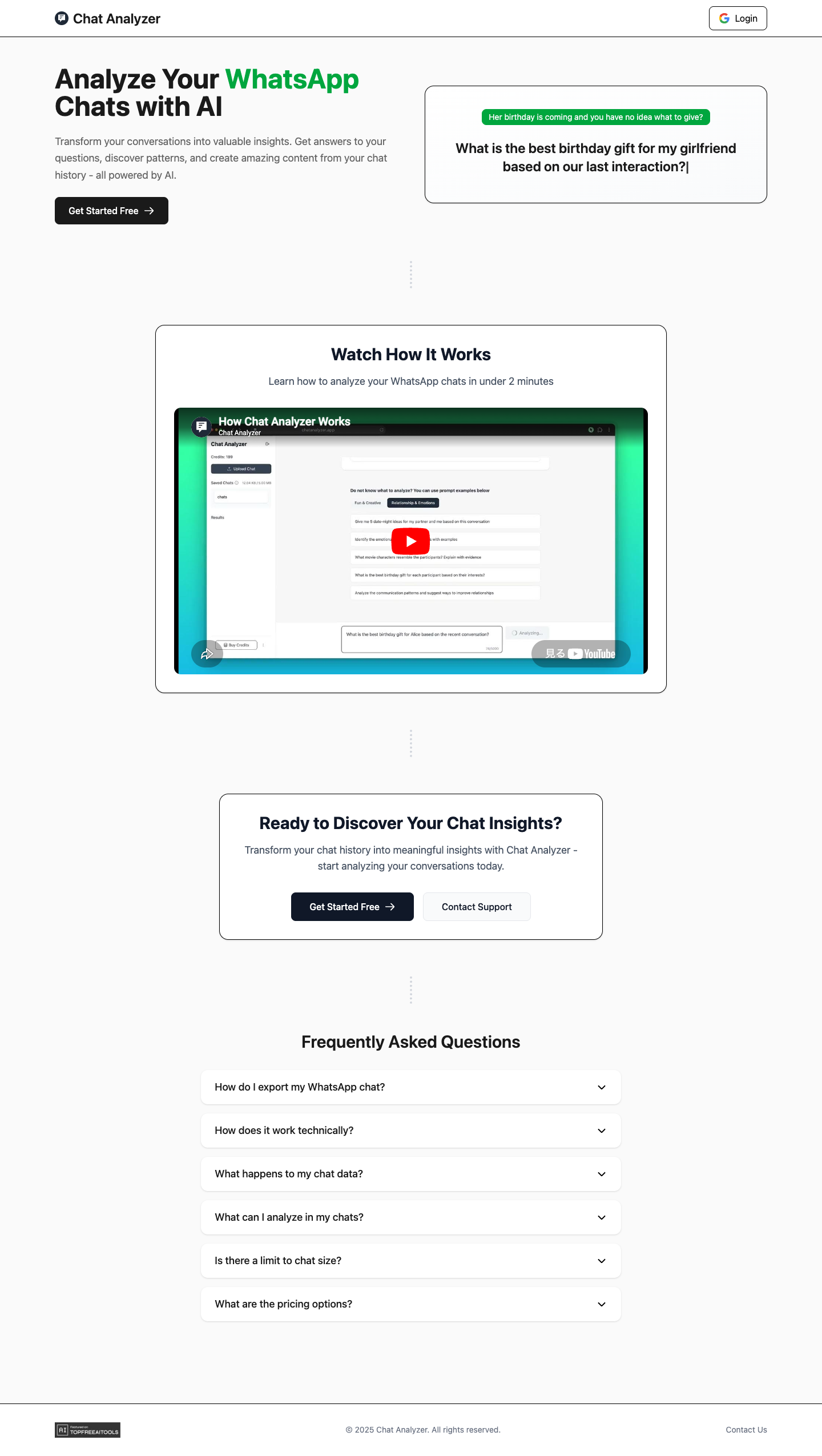 Chat Analyzer full landing page screenshot