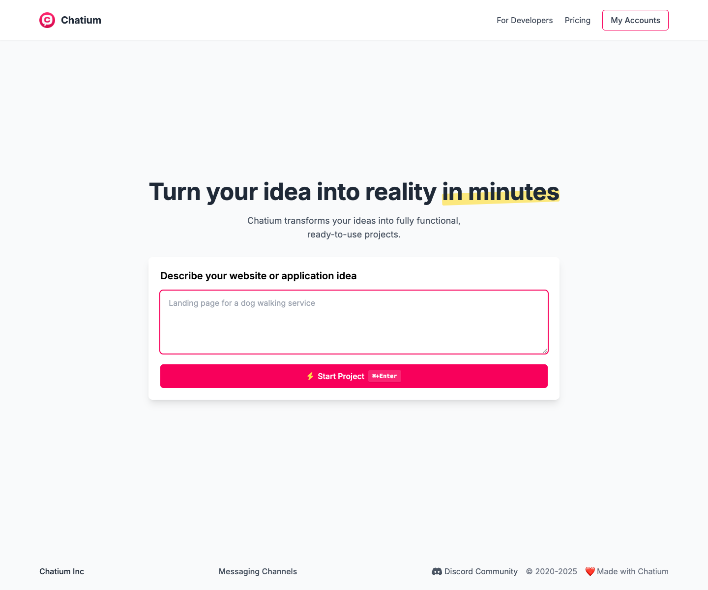 Chatium full landing page screenshot
